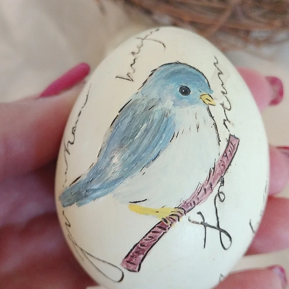 Decorative Bird Nest with 3 Painted Eggs